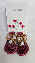 Laura Vita France Burgundy Floral Heels - 38