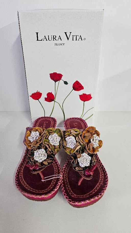 Laura Vita France Burgundy Floral Heels - 38