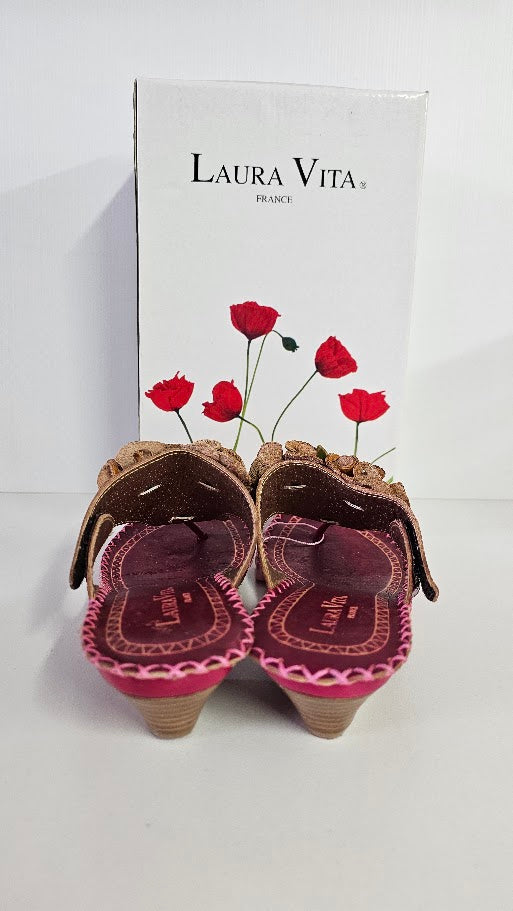 Laura Vita France Burgundy Floral Heels - 38
