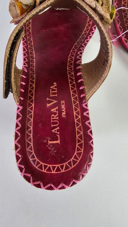 Laura Vita France Burgundy Floral Heels - 38