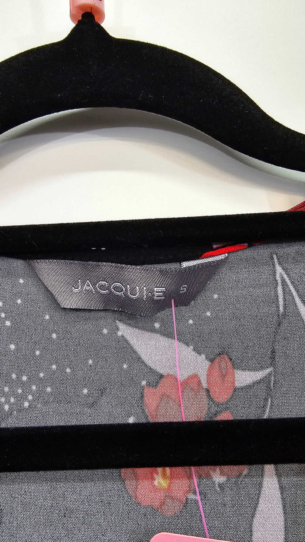 Jacqui E, Black/Red Floral, Wrap Layer Dress with Wide Waist Band & Cap Sleeves – S