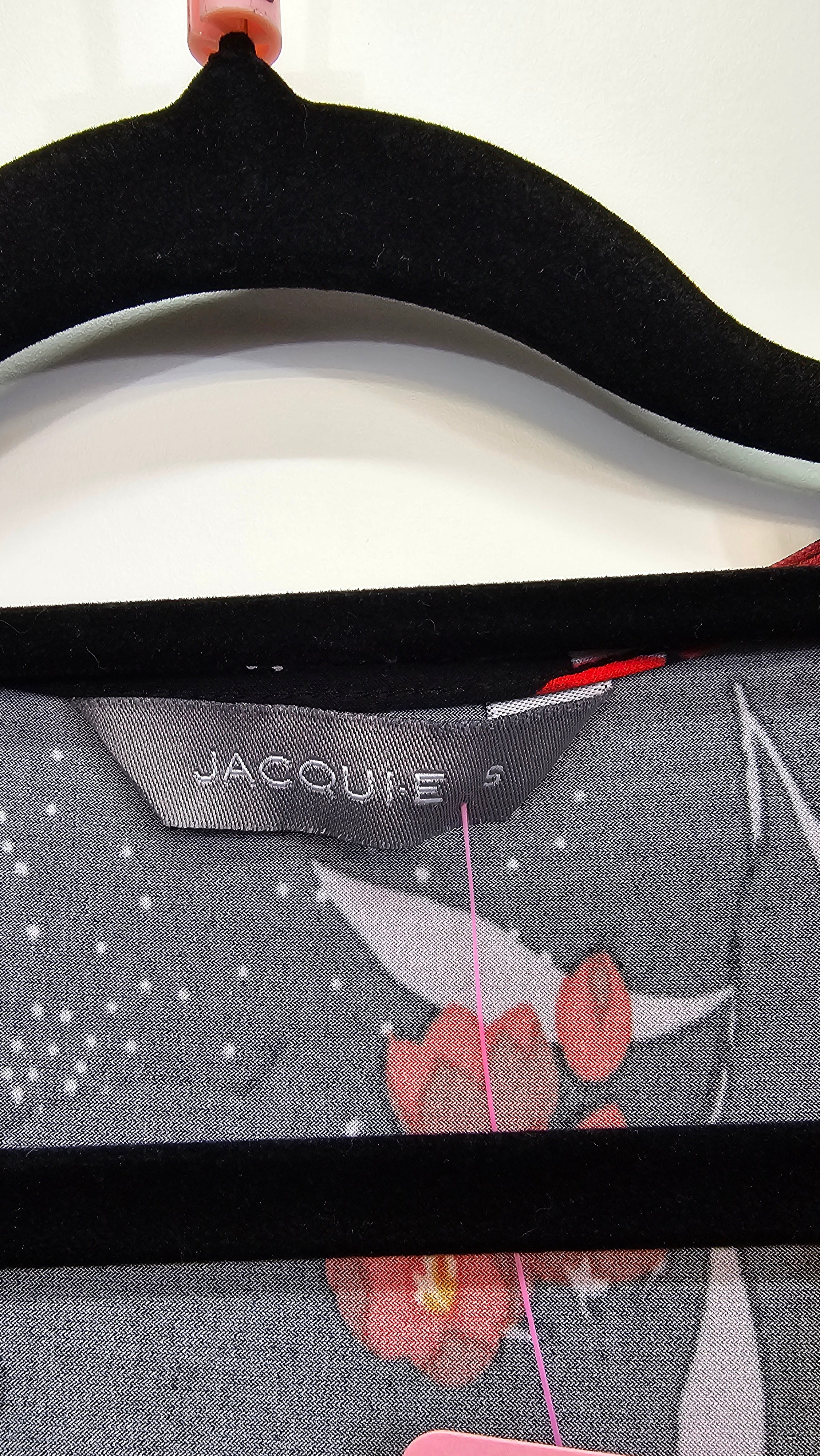 Jacqui E, Black/Red Floral, Wrap Layer Dress with Wide Waist Band & Cap Sleeves – S