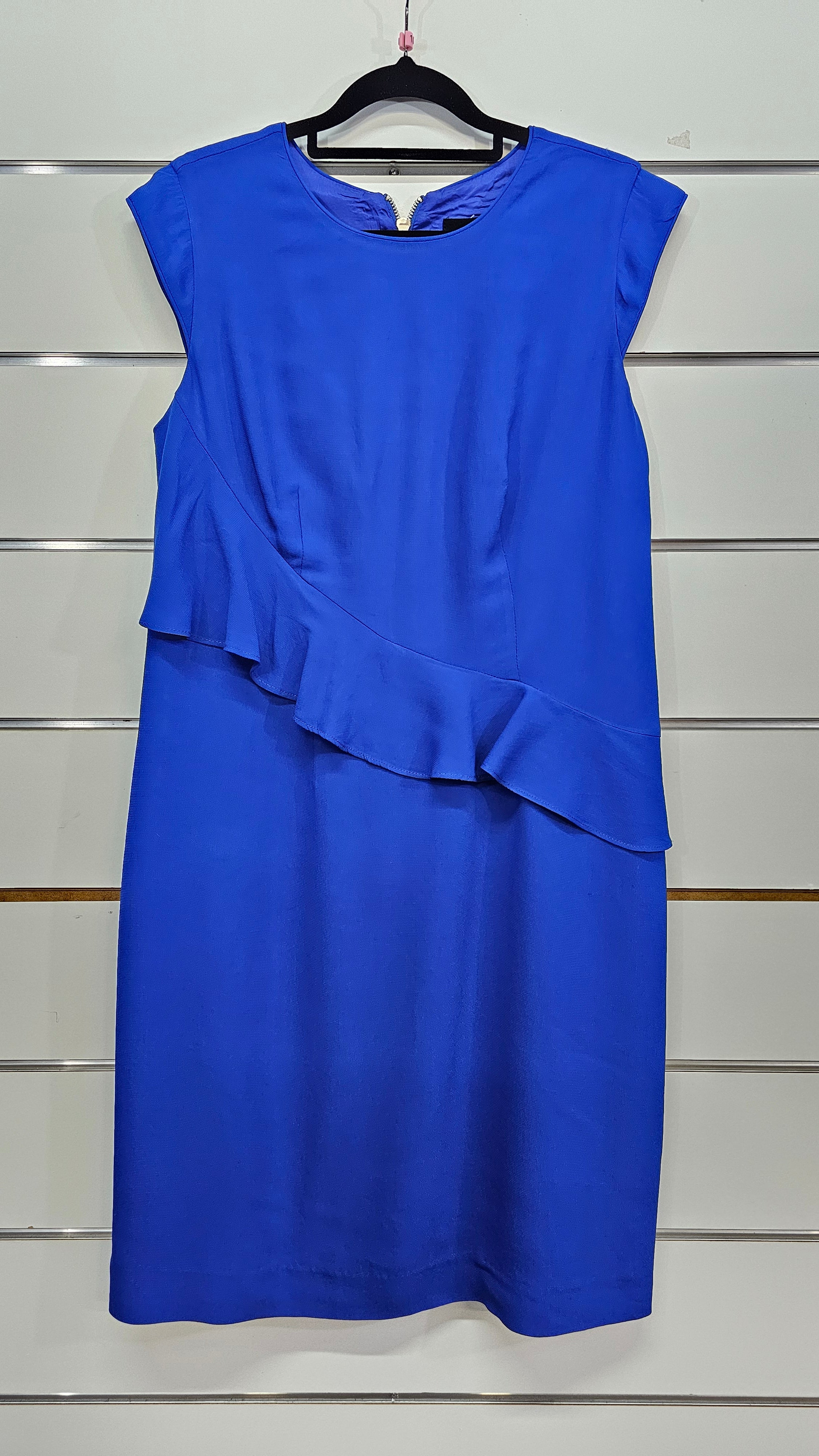 Verge, Royal Blue, Cap Sleeve Pencil Dress with Front Frill – 10