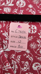 Country to Coast, Plum/White Floral, V-Neck Wrap Dress with Waist Tie & Short Sleeves – 12