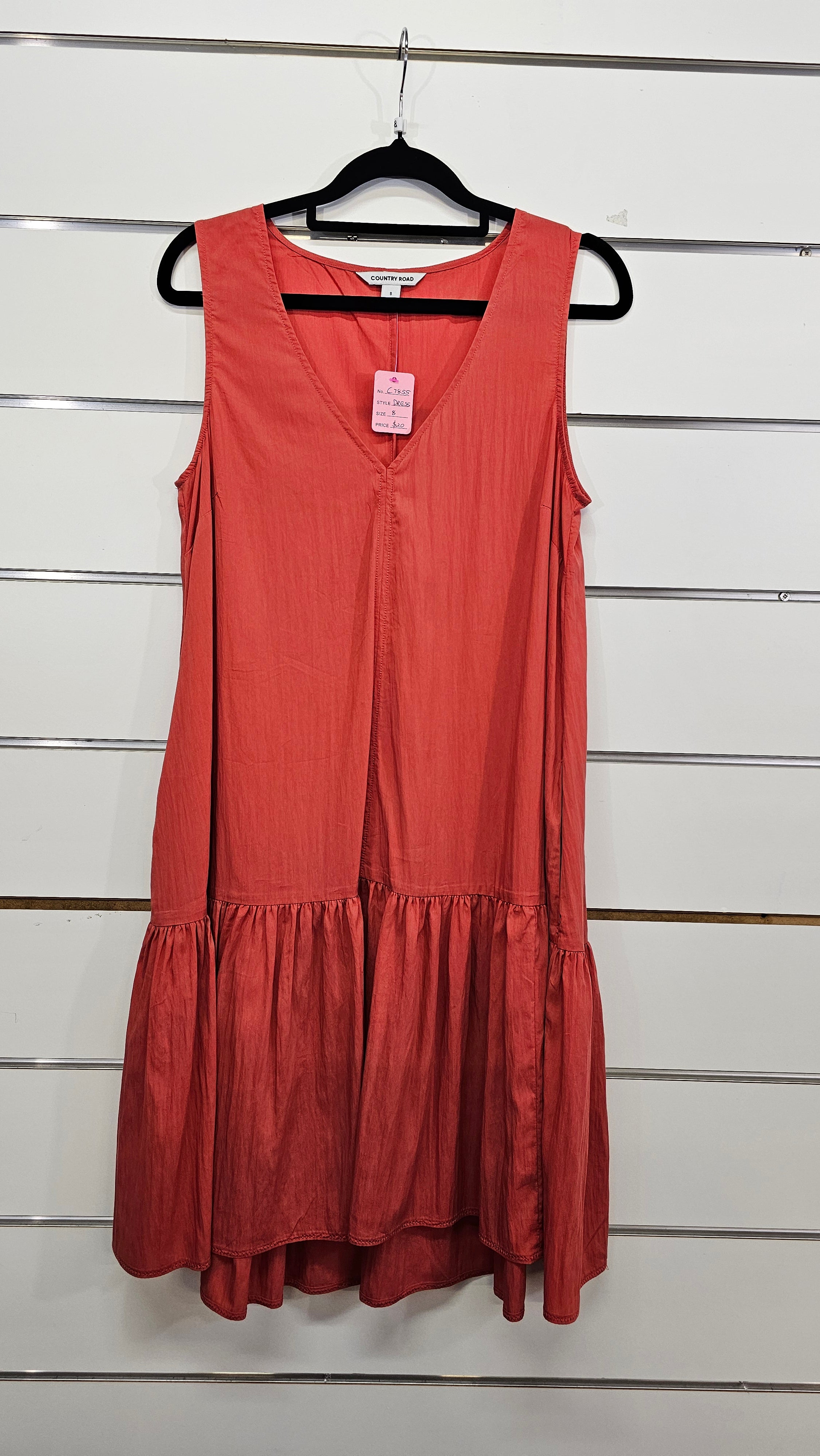 Country Rd, Rust, V-Neck Midi Shift Dress with Pockets – 8