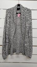 Jeans West, Black/White Marle, Knit Cardigan with Roll Collar – S