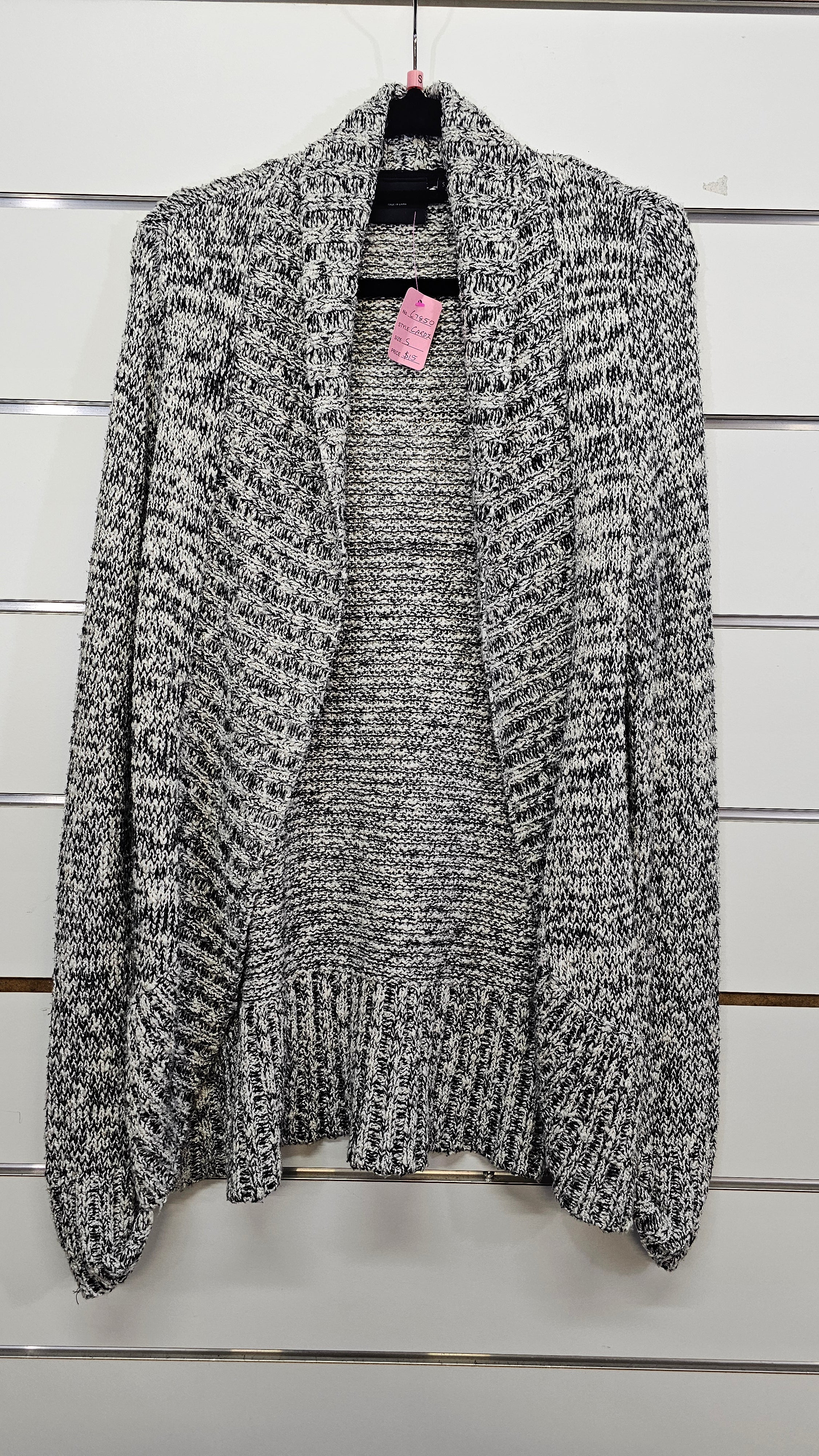 Jeans West, Black/White Marle, Knit Cardigan with Roll Collar – S