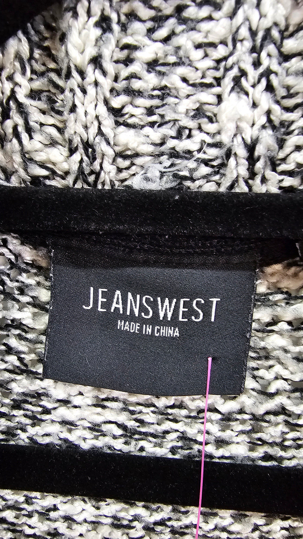 Jeans West, Black/White Marle, Knit Cardigan with Roll Collar – S