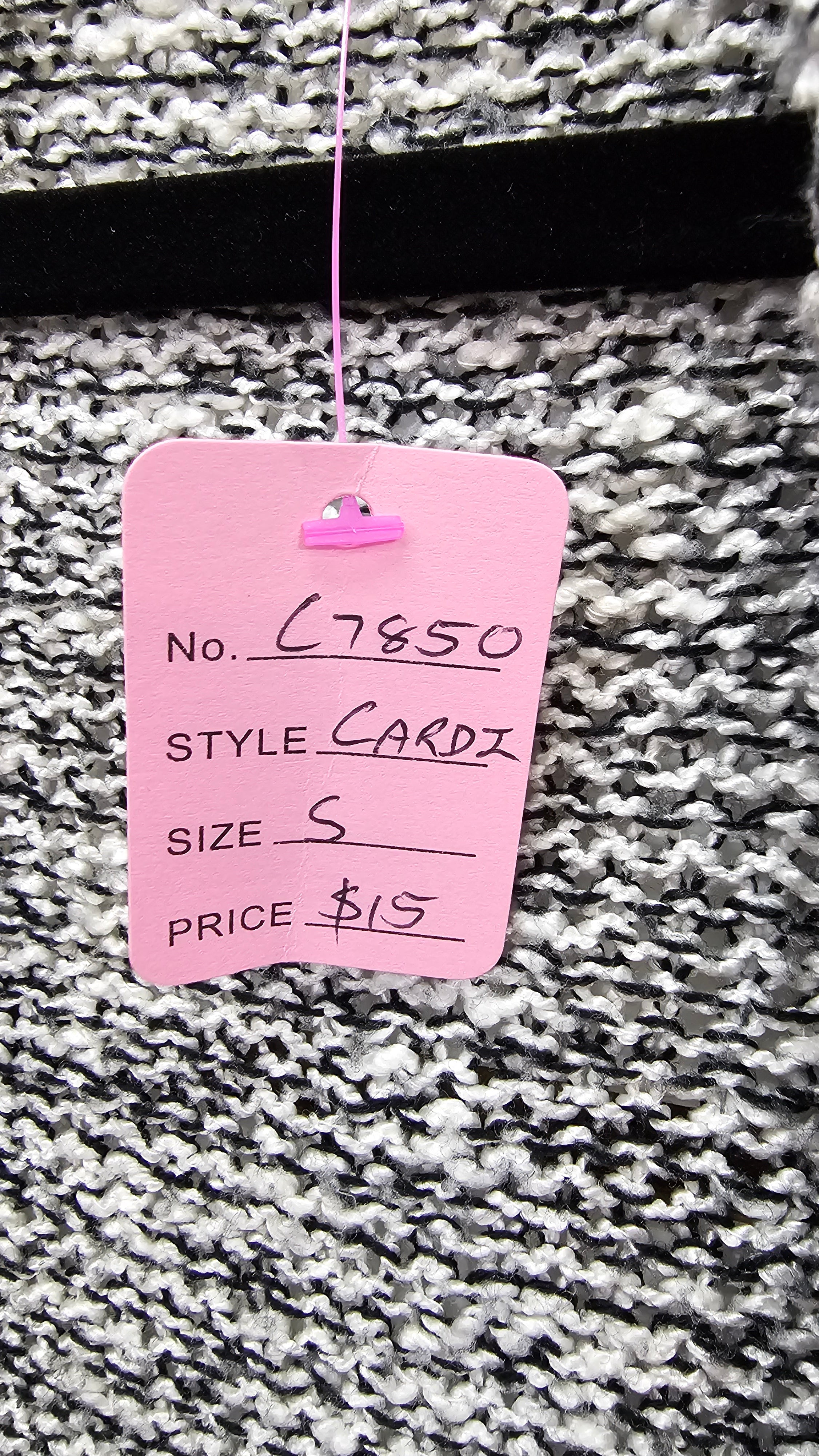Jeans West, Black/White Marle, Knit Cardigan with Roll Collar – S