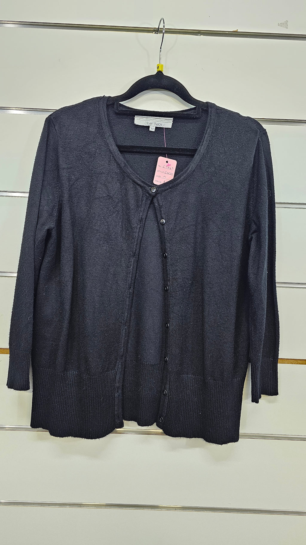 Oliver Black, Black, 3/4 Sleeve Knit Cardigan with Button Front – M