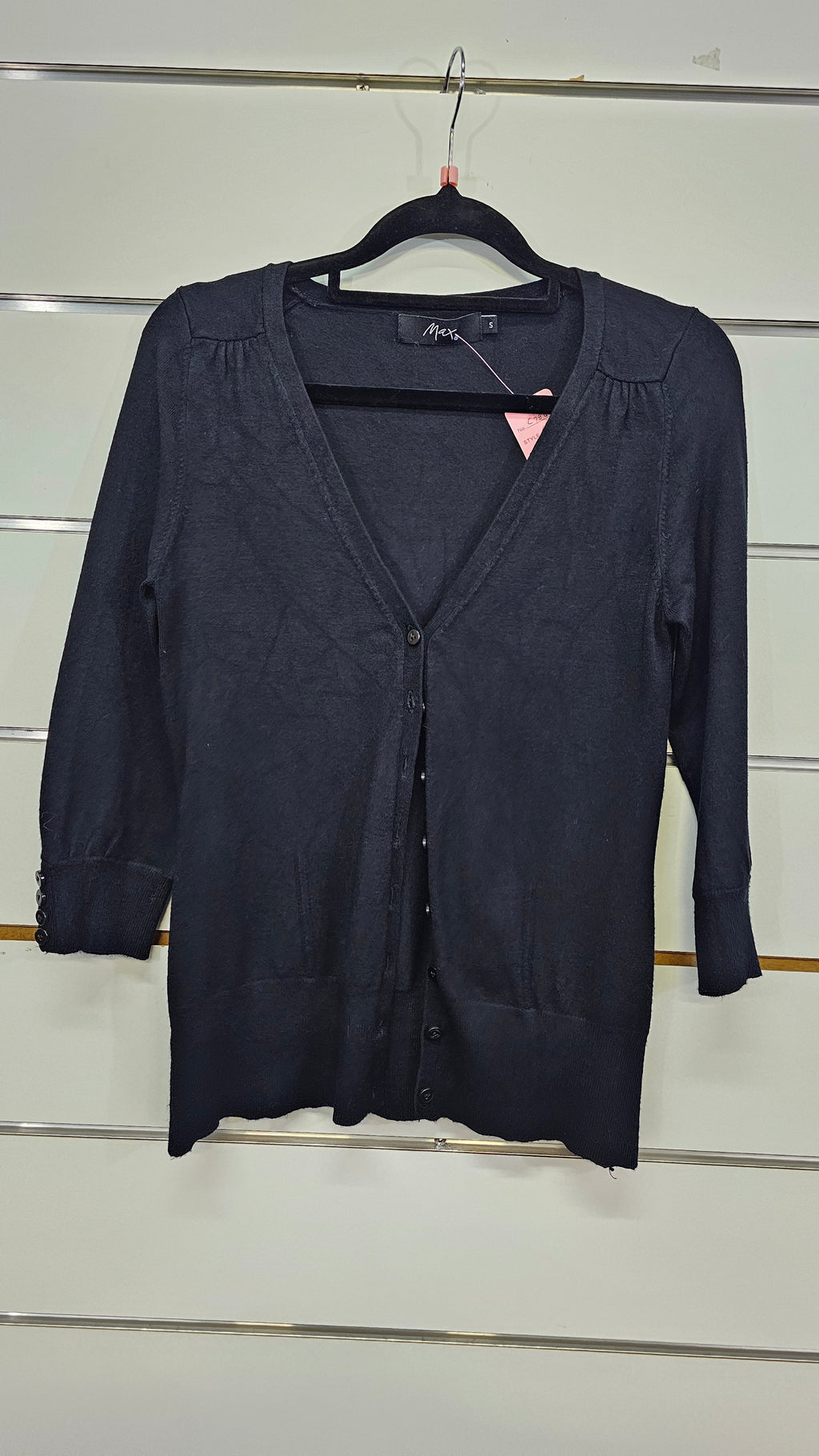 Max, Black, Knit Cardigan with Button Front, 3/4 Sleeve – S