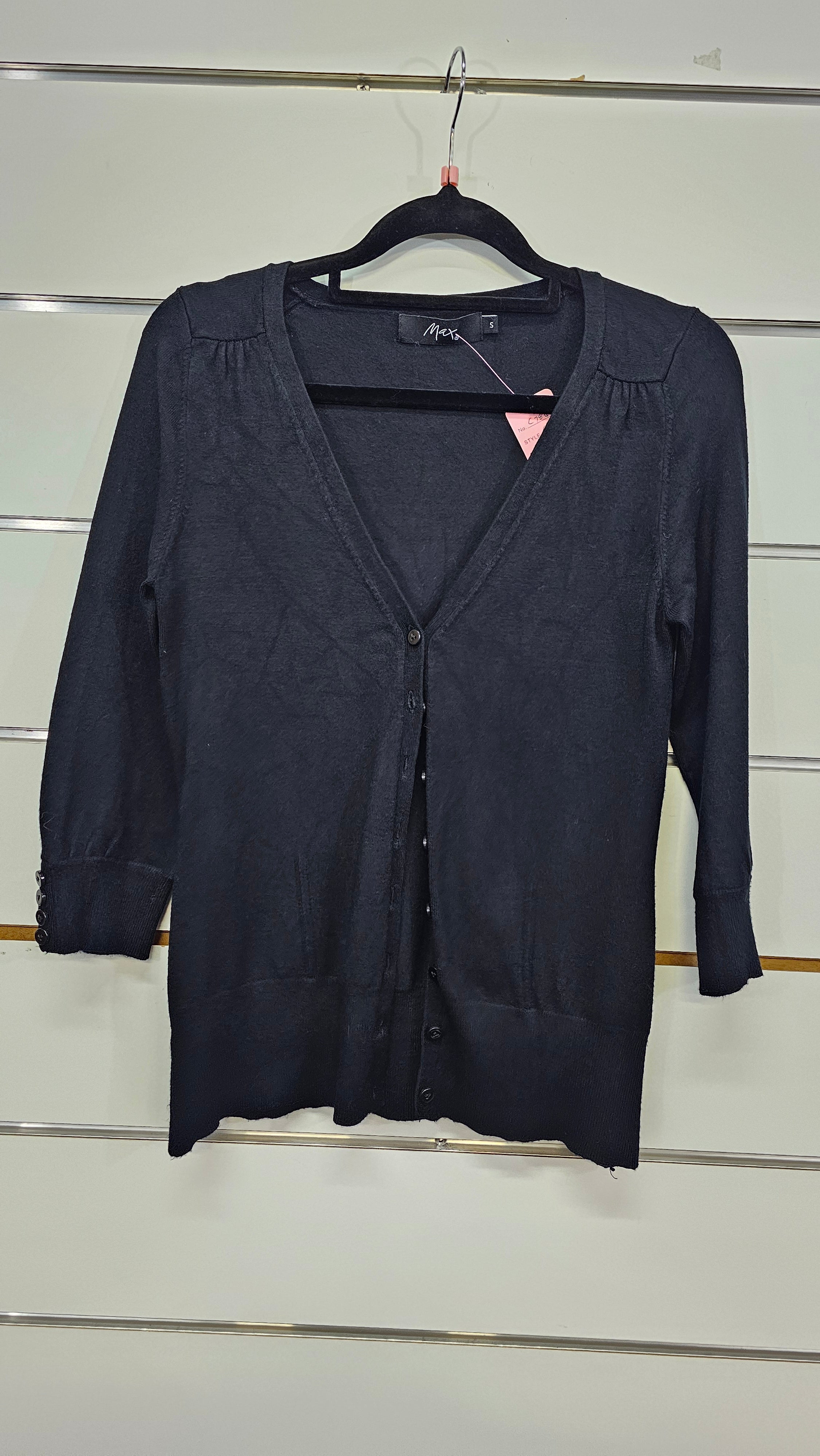 Max, Black, Knit Cardigan with Button Front, 3/4 Sleeve – S