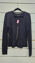 Portmans, Black, Zip Front Jacket with Peplum Bottom – S