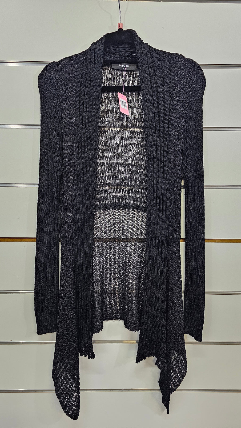 Pagani, Black, Knit Long Sleeve Cardigan with Lace Pattern – S