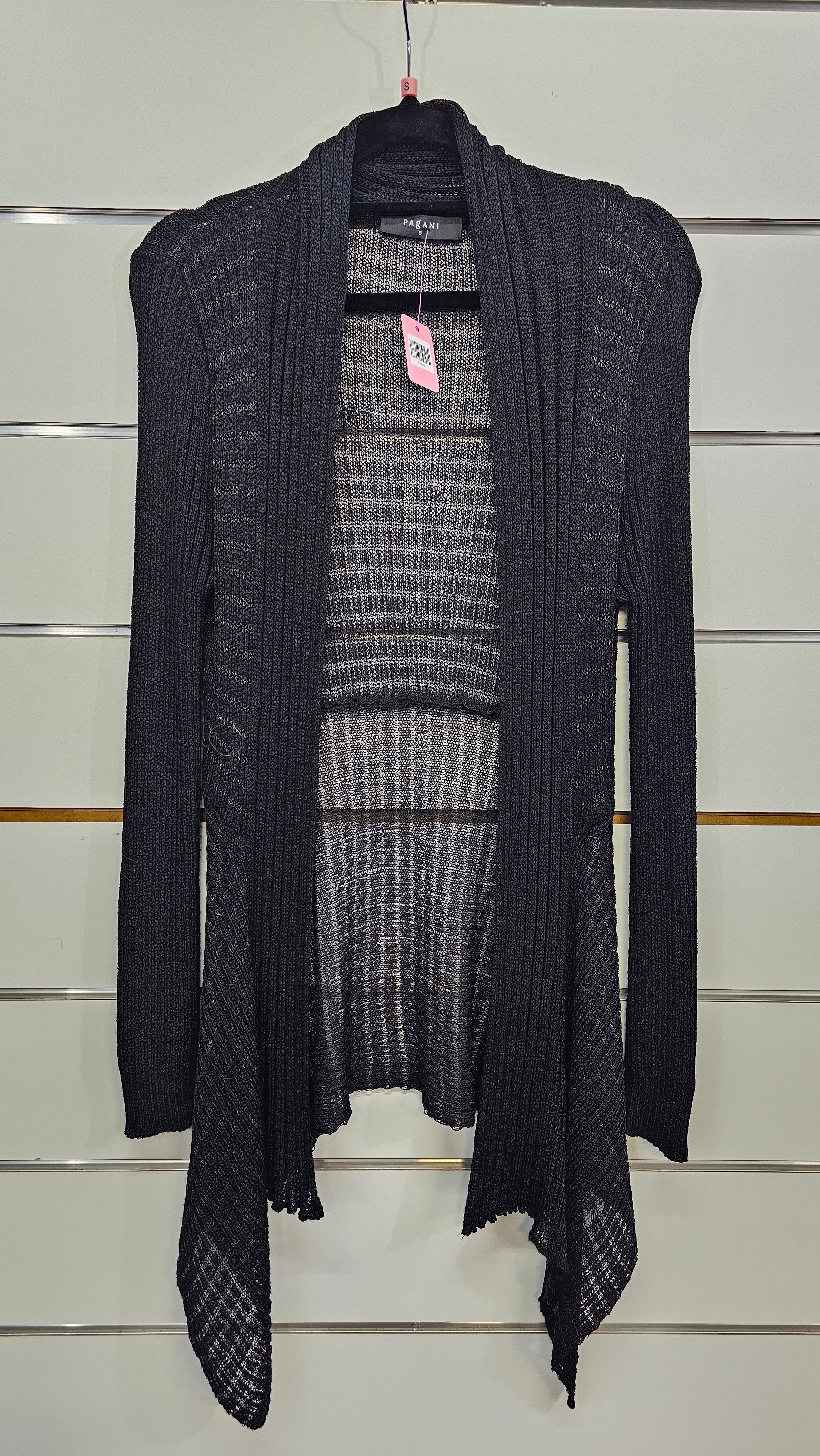 Pagani, Black, Knit Long Sleeve Cardigan with Lace Pattern – S