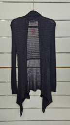Pagani, Black, Knit Long Sleeve Cardigan with Lace Pattern – S