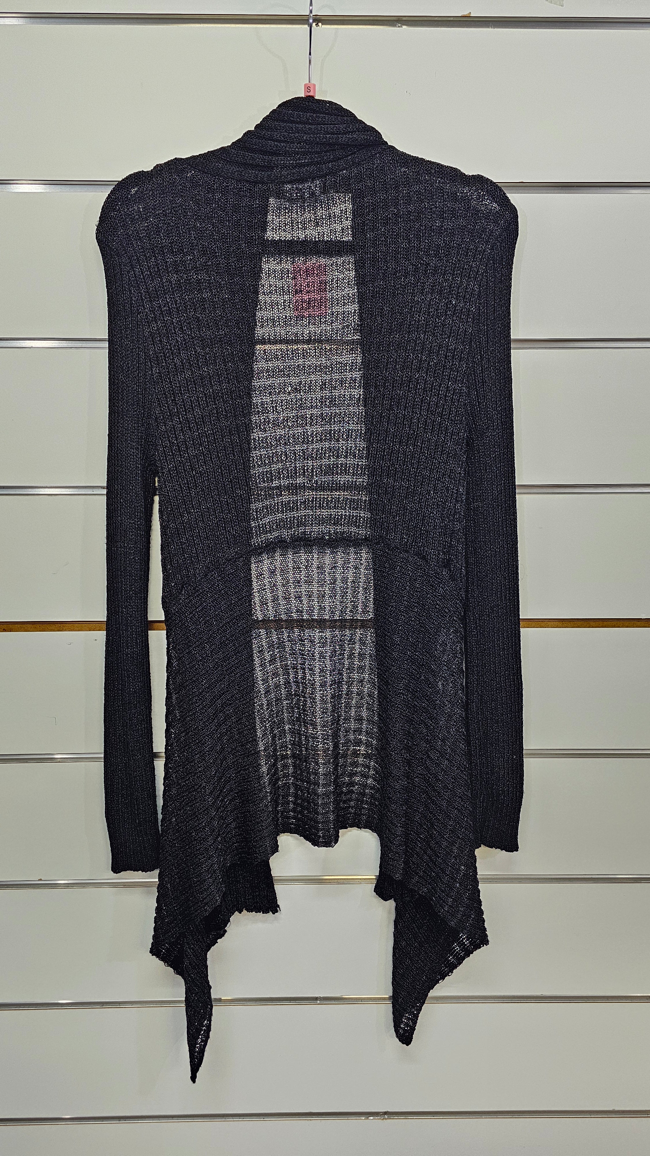 Pagani, Black, Knit Long Sleeve Cardigan with Lace Pattern – S