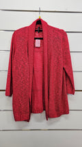 Twin Lakes, Raspberry, Knitted Cardigan with Roll Collar, 3/4 Sleeve – M