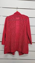 Twin Lakes, Raspberry, Knitted Cardigan with Roll Collar, 3/4 Sleeve – M