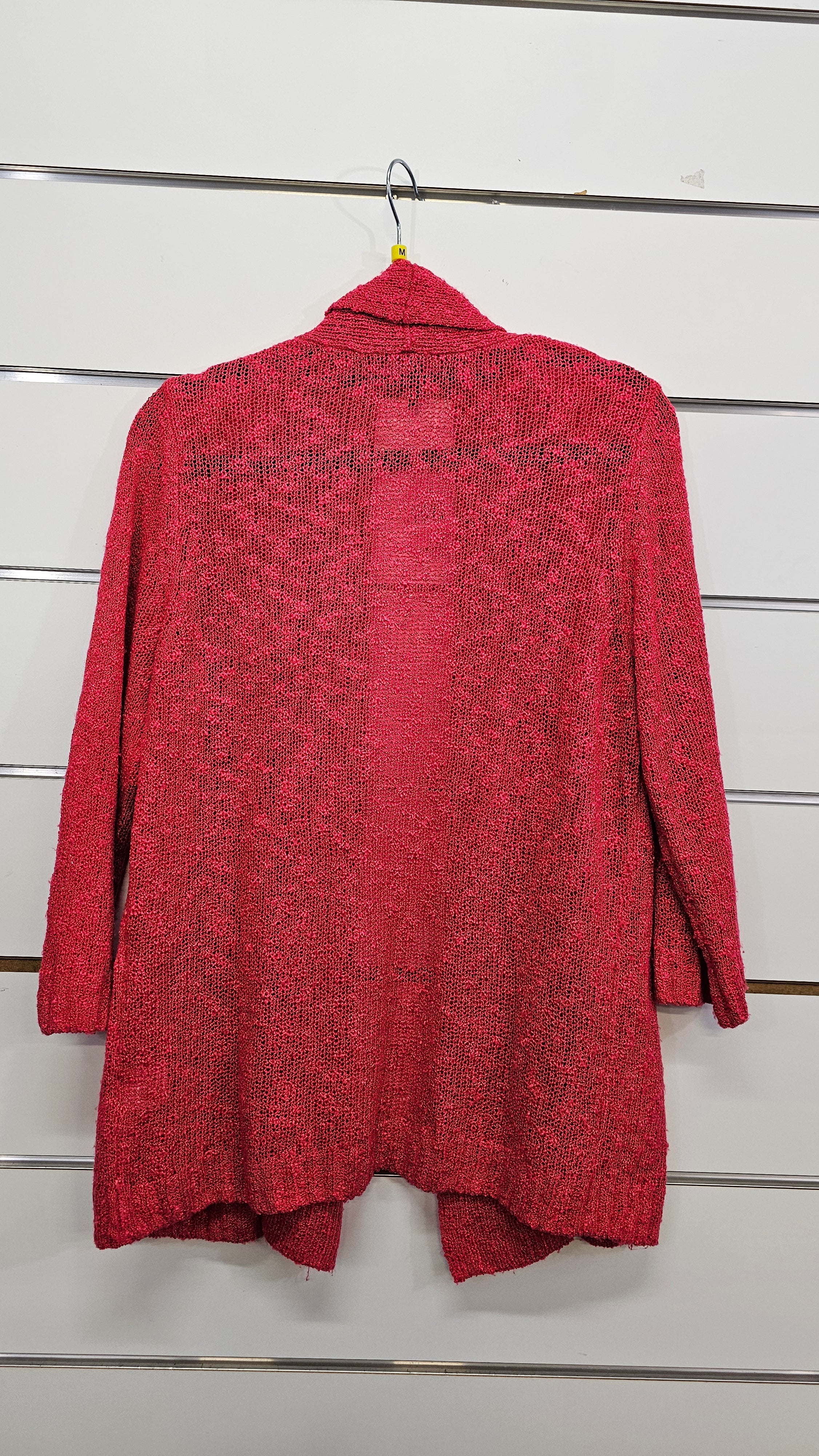Twin Lakes, Raspberry, Knitted Cardigan with Roll Collar, 3/4 Sleeve – M
