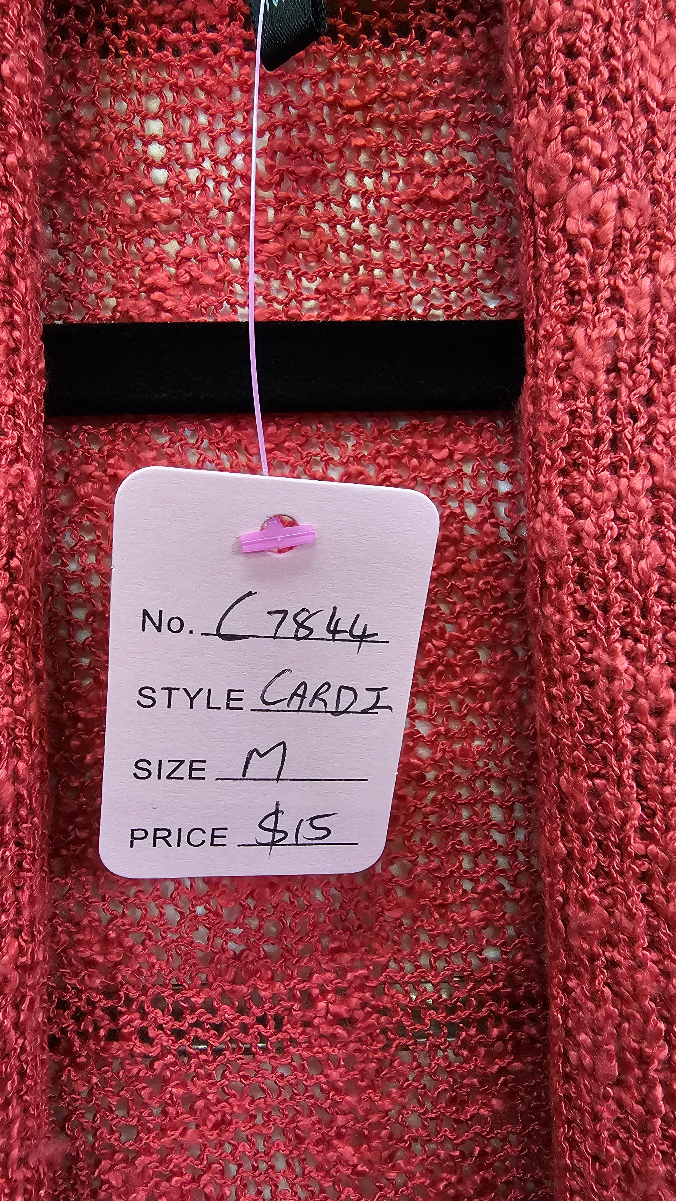 Twin Lakes, Raspberry, Knitted Cardigan with Roll Collar, 3/4 Sleeve – M