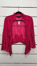 Chocolat, Hot Pink, Crinkle Ruffle Hem Cardigan, 3/4 Sleeve – 14