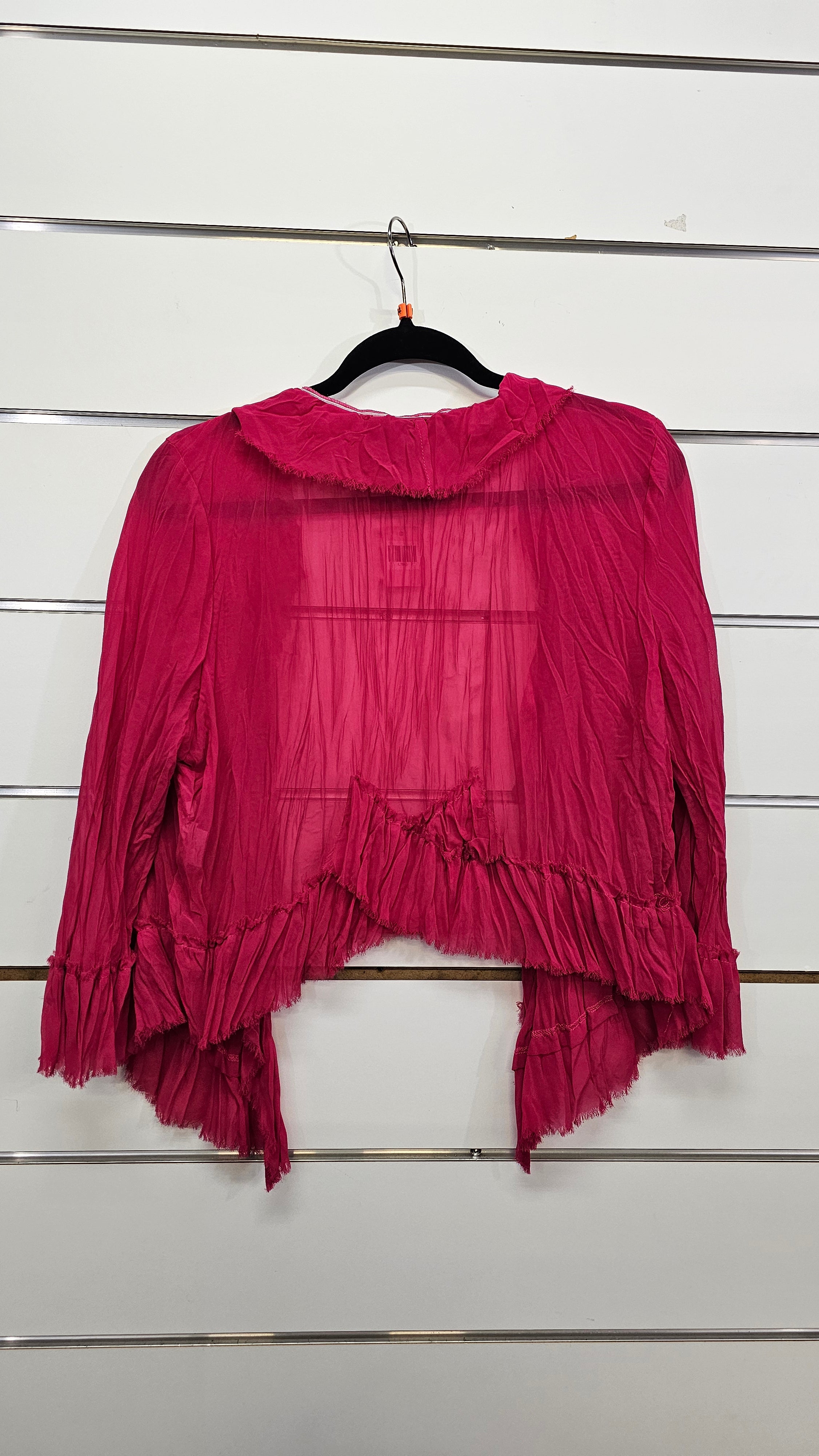 Chocolat, Hot Pink, Crinkle Ruffle Hem Cardigan, 3/4 Sleeve – 14