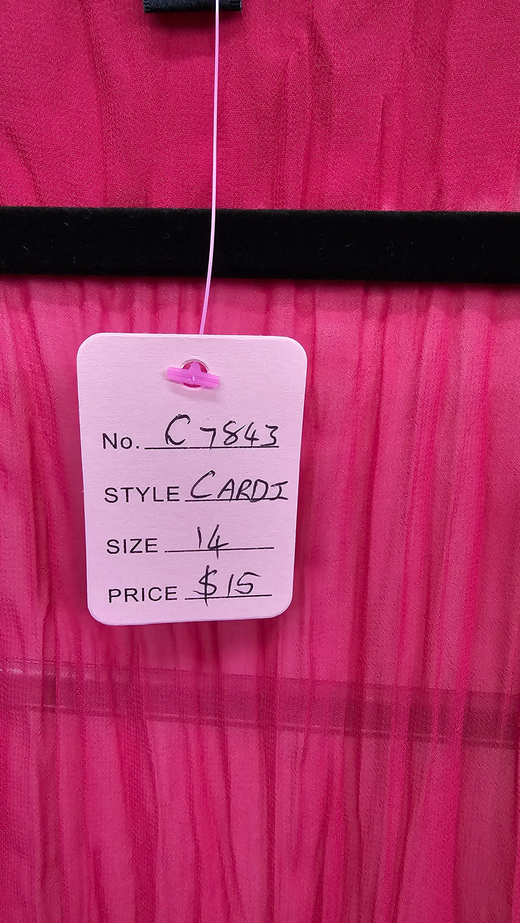Chocolat, Hot Pink, Crinkle Ruffle Hem Cardigan, 3/4 Sleeve – 14