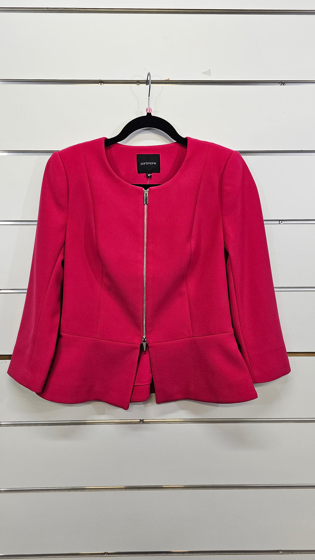 Portmans, Hot Pink, Fully Lined Peplum Jacket with Silver Zips, 3/4 Sleeve – 10