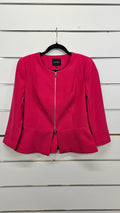 Portmans, Hot Pink, Fully Lined Peplum Jacket with Silver Zips, 3/4 Sleeve – 10