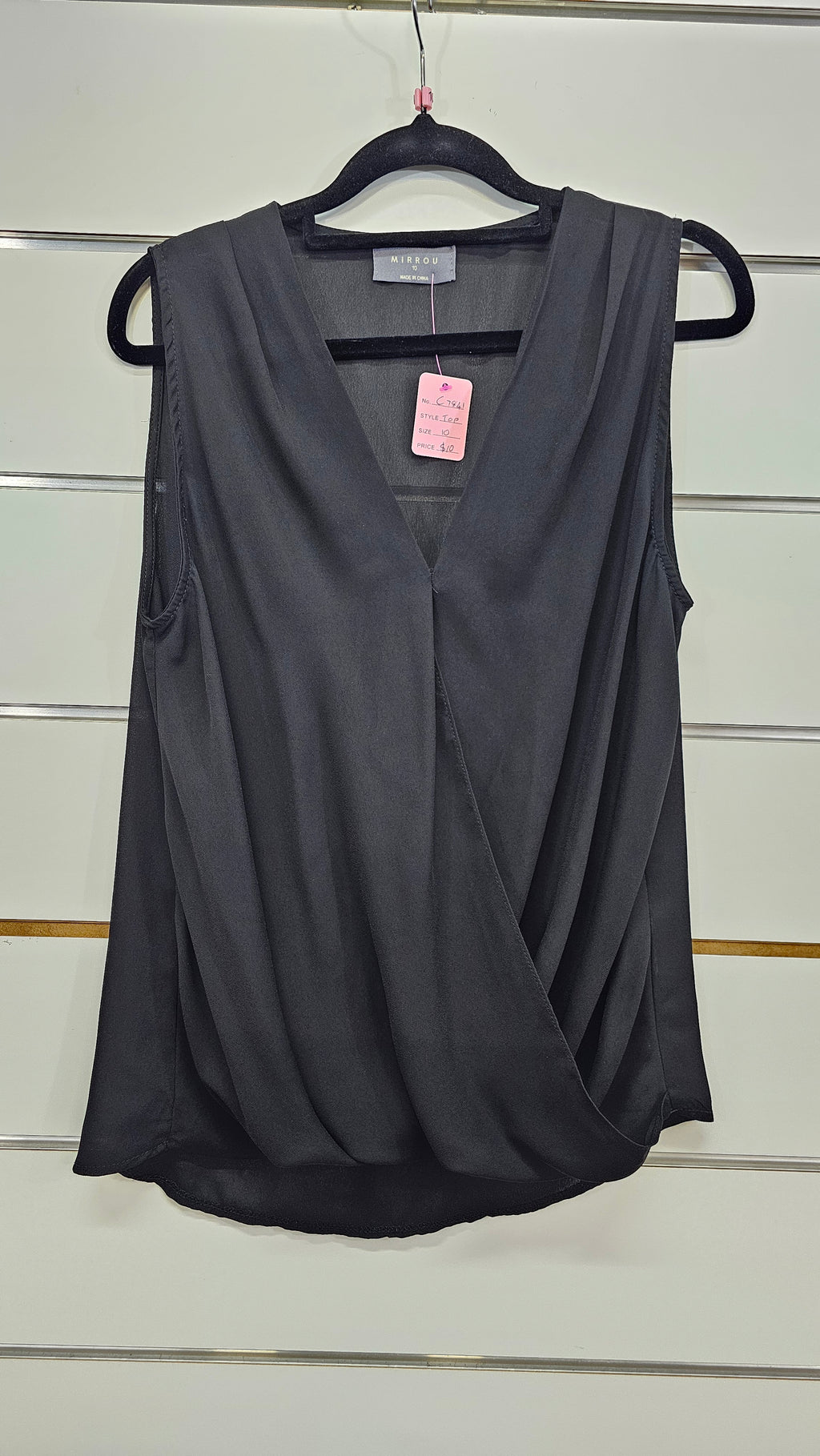 Mirrou, Black, Chiffon V-Neck Layer Front Top – 10