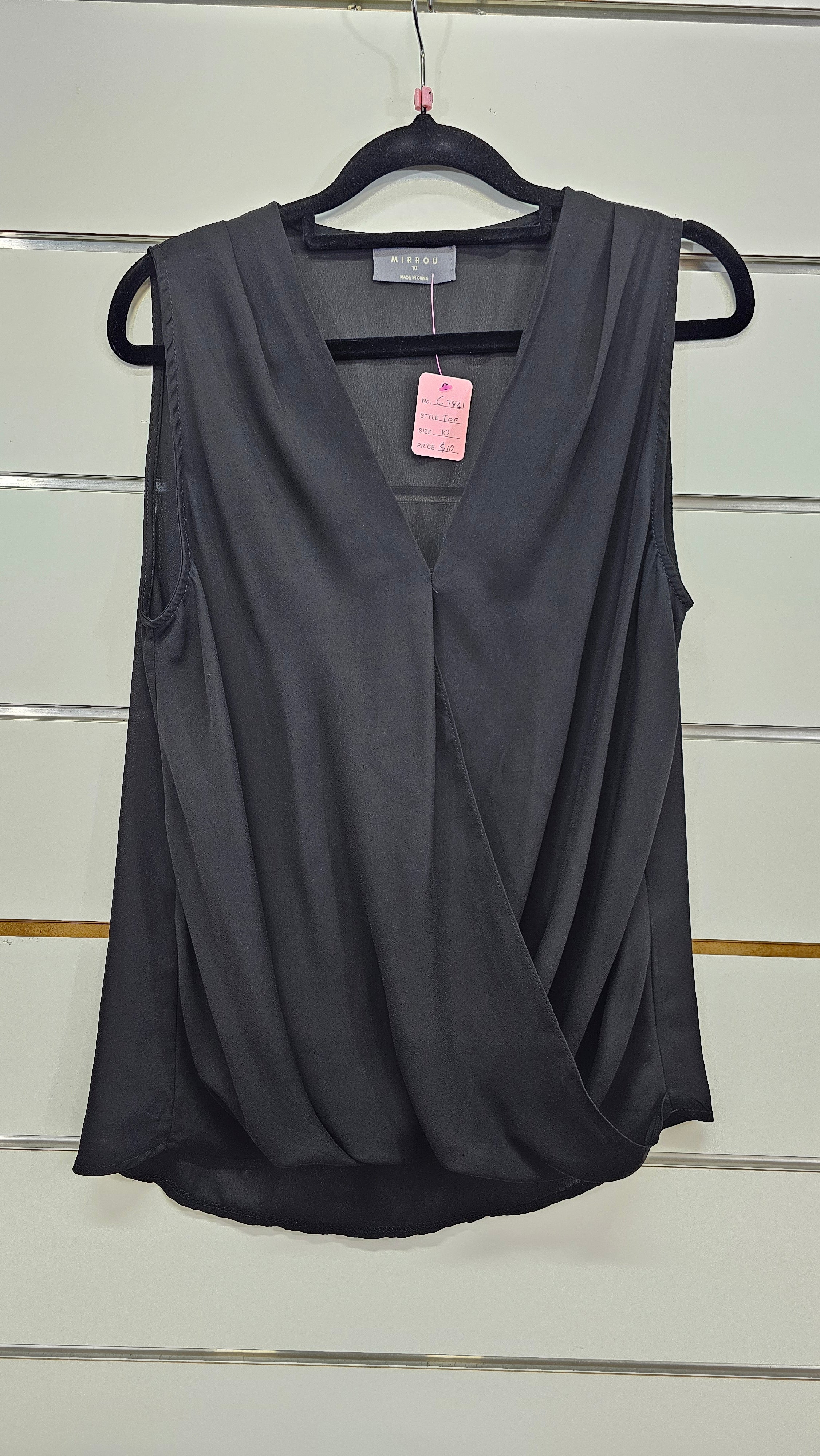 Mirrou, Black, Chiffon V-Neck Layer Front Top – 10