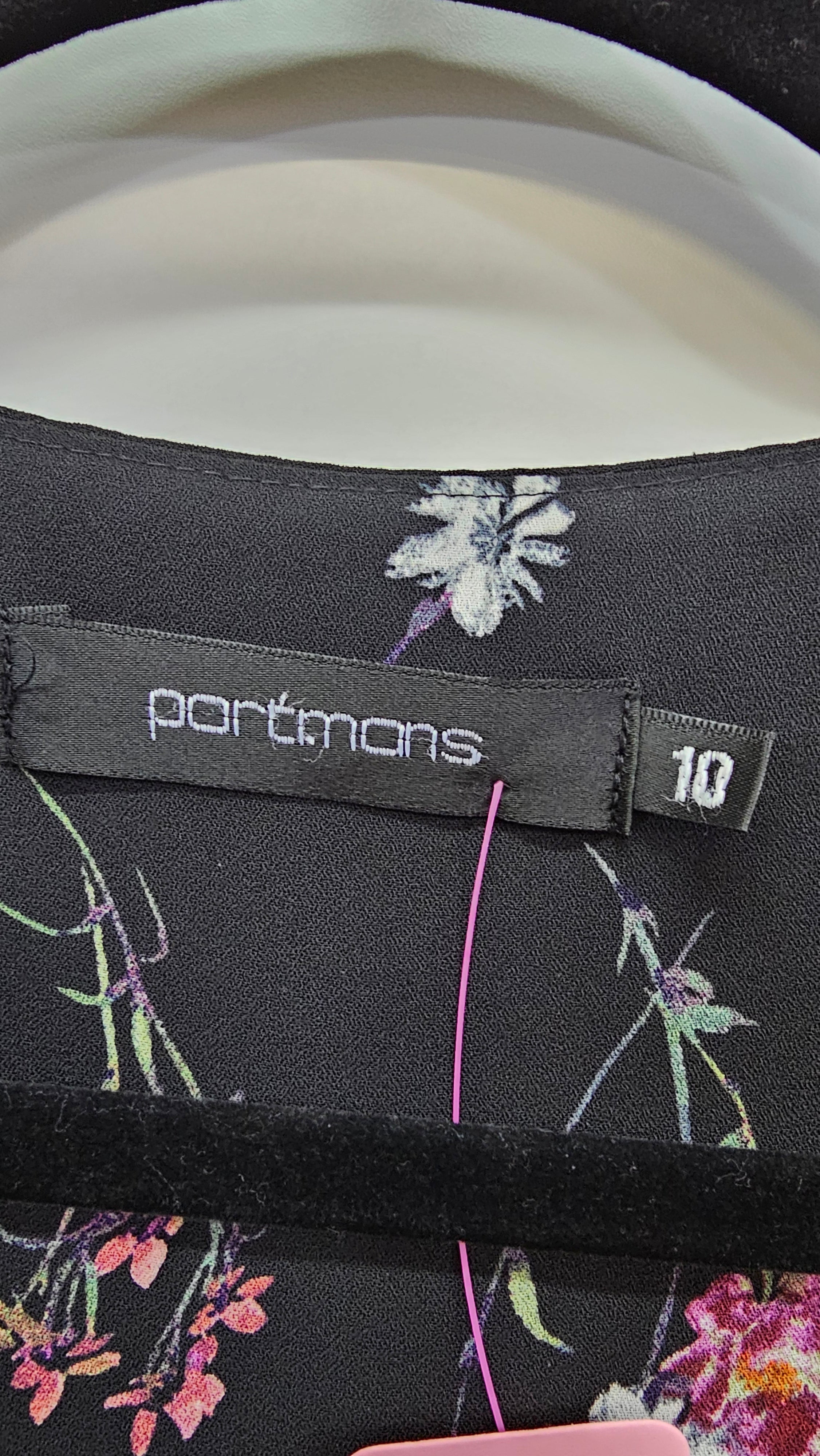 Portmans, Black Floral, Blouse with Pink Floral Print & Ruffle Cap Sleeves – 10