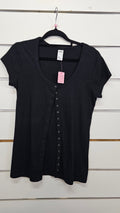 Anko, Black, Round Neck Button Front Rib Top – 10