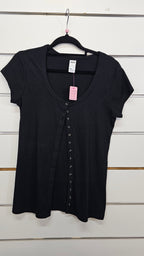 Anko, Black, Round Neck Button Front Rib Top – 10