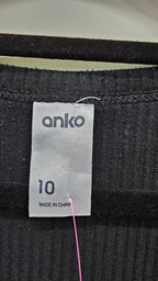 Anko, Black, Round Neck Button Front Rib Top – 10