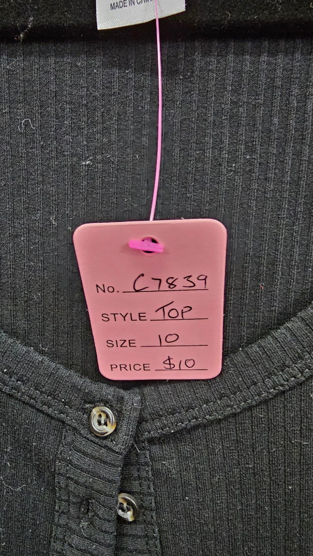 Anko, Black, Round Neck Button Front Rib Top – 10