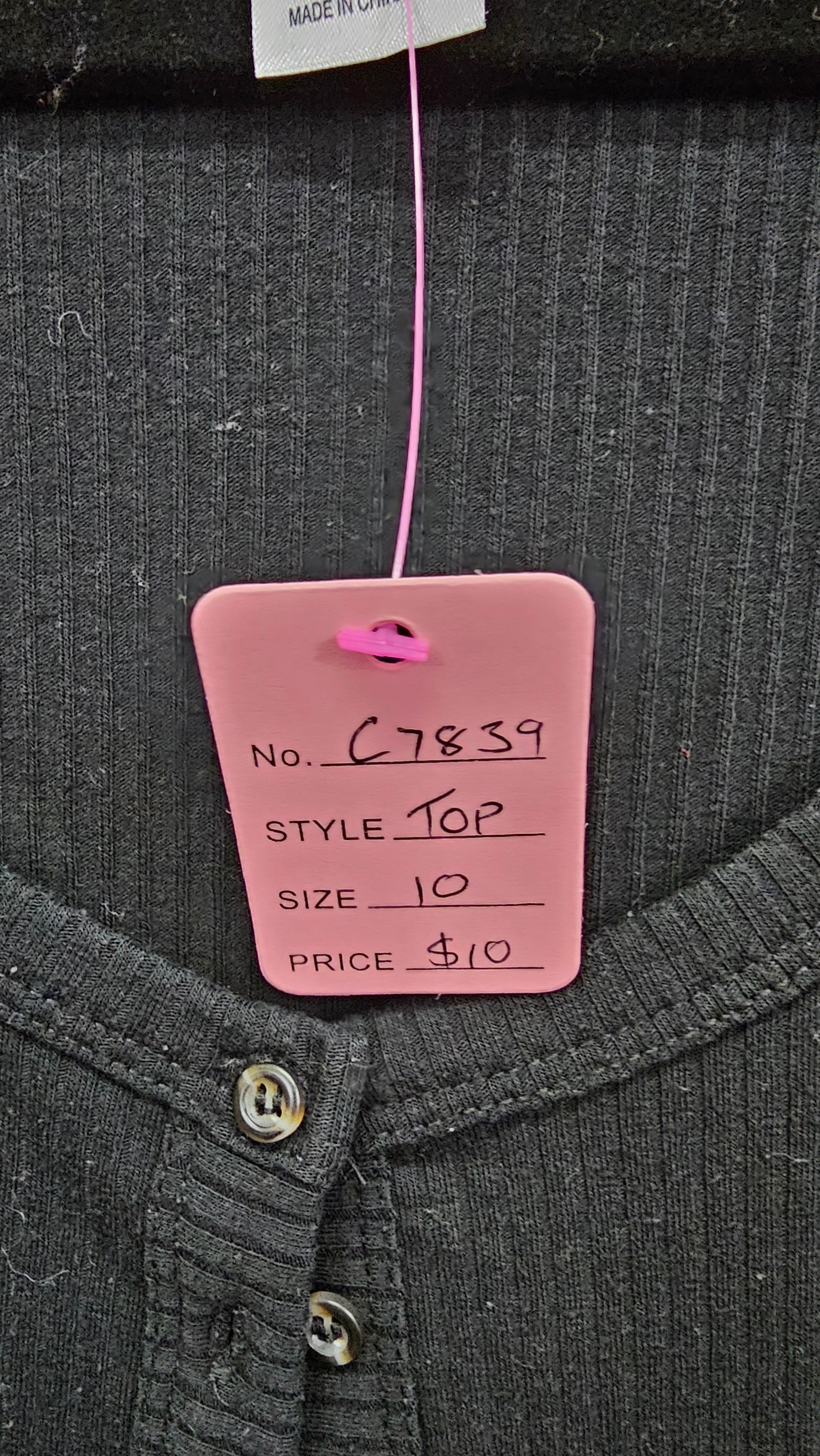 Anko, Black, Round Neck Button Front Rib Top – 10