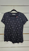 Just Jeans, Black/Silver, V-Neck T-Shirt with Silver Flower – S