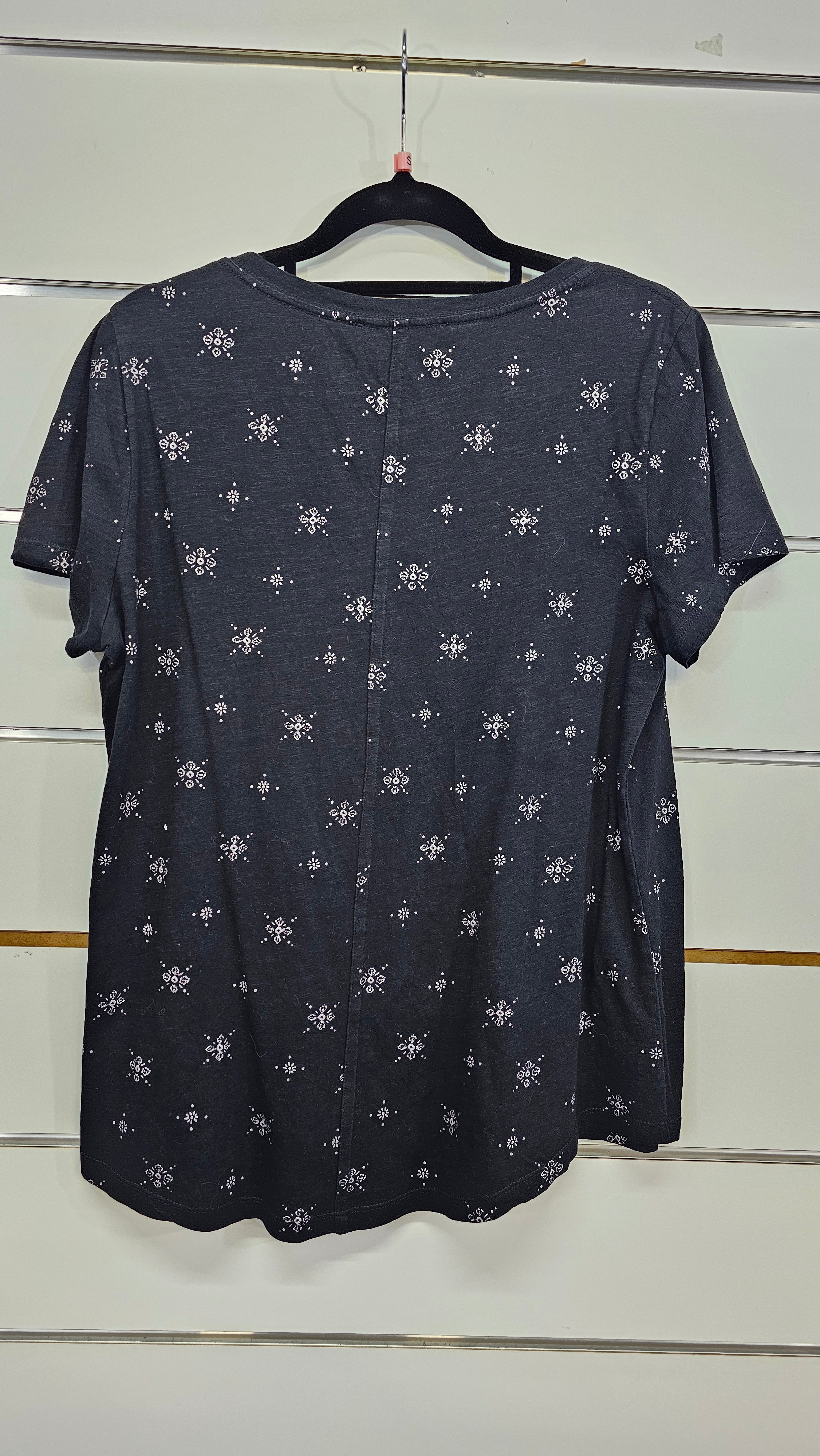 Just Jeans, Black/Silver, V-Neck T-Shirt with Silver Flower – S