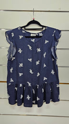 Jeans West, Navy/White, Floral Cap Sleeve Top with Ruffle Bottom – 10