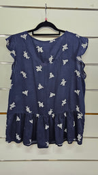 Jeans West, Navy/White, Floral Cap Sleeve Top with Ruffle Bottom – 10