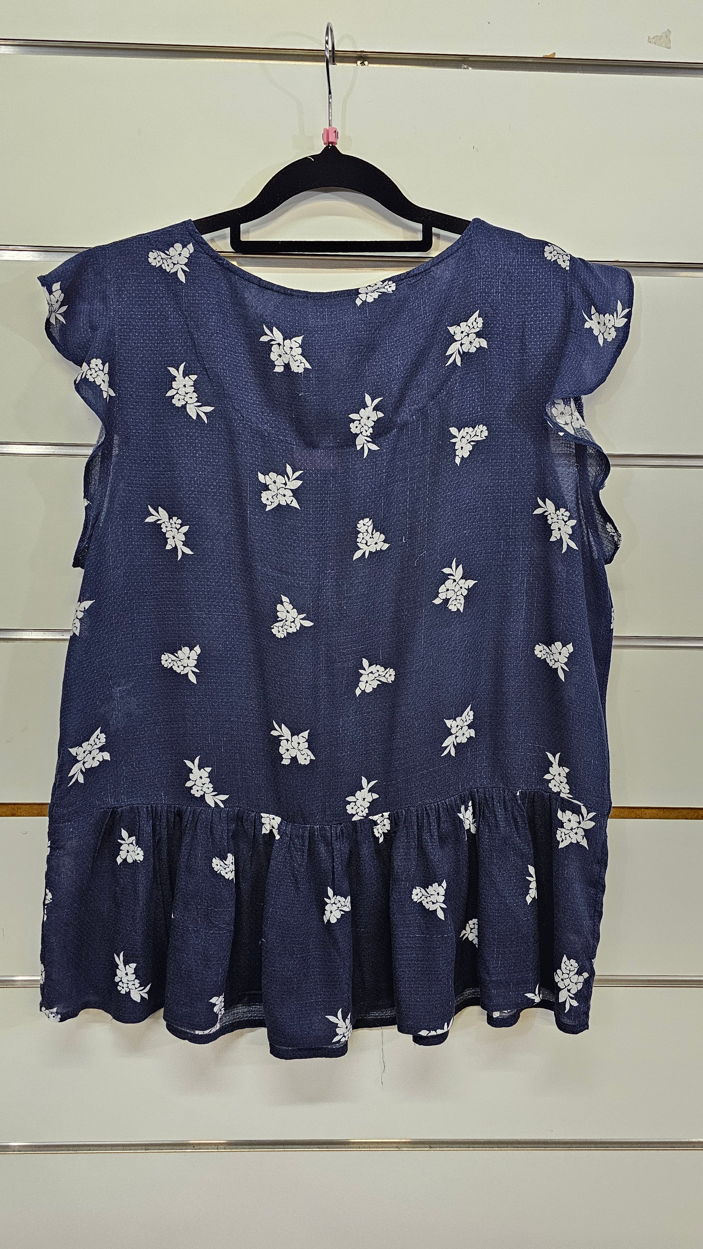 Jeans West, Navy/White, Floral Cap Sleeve Top with Ruffle Bottom – 10