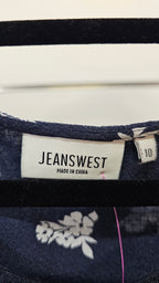 Jeans West, Navy/White, Floral Cap Sleeve Top with Ruffle Bottom – 10