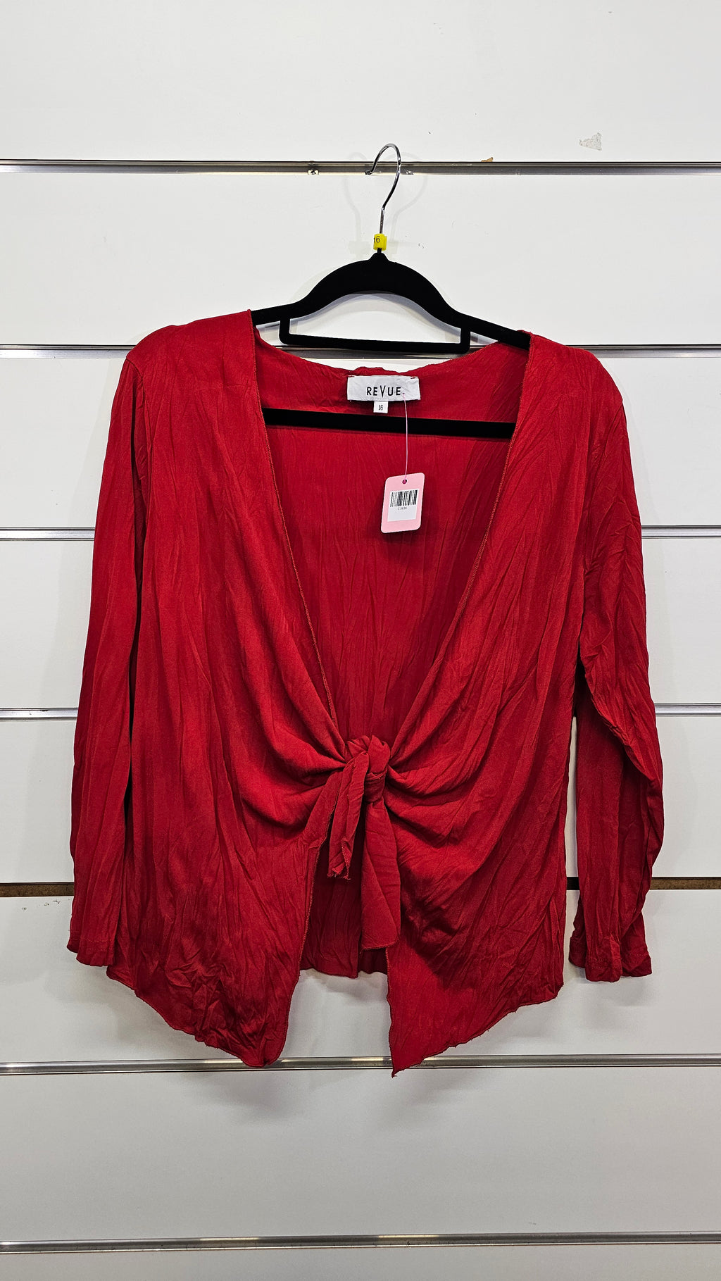 Revue, Red, 3/4 Sleeve Crinkle Top with Ties – 16