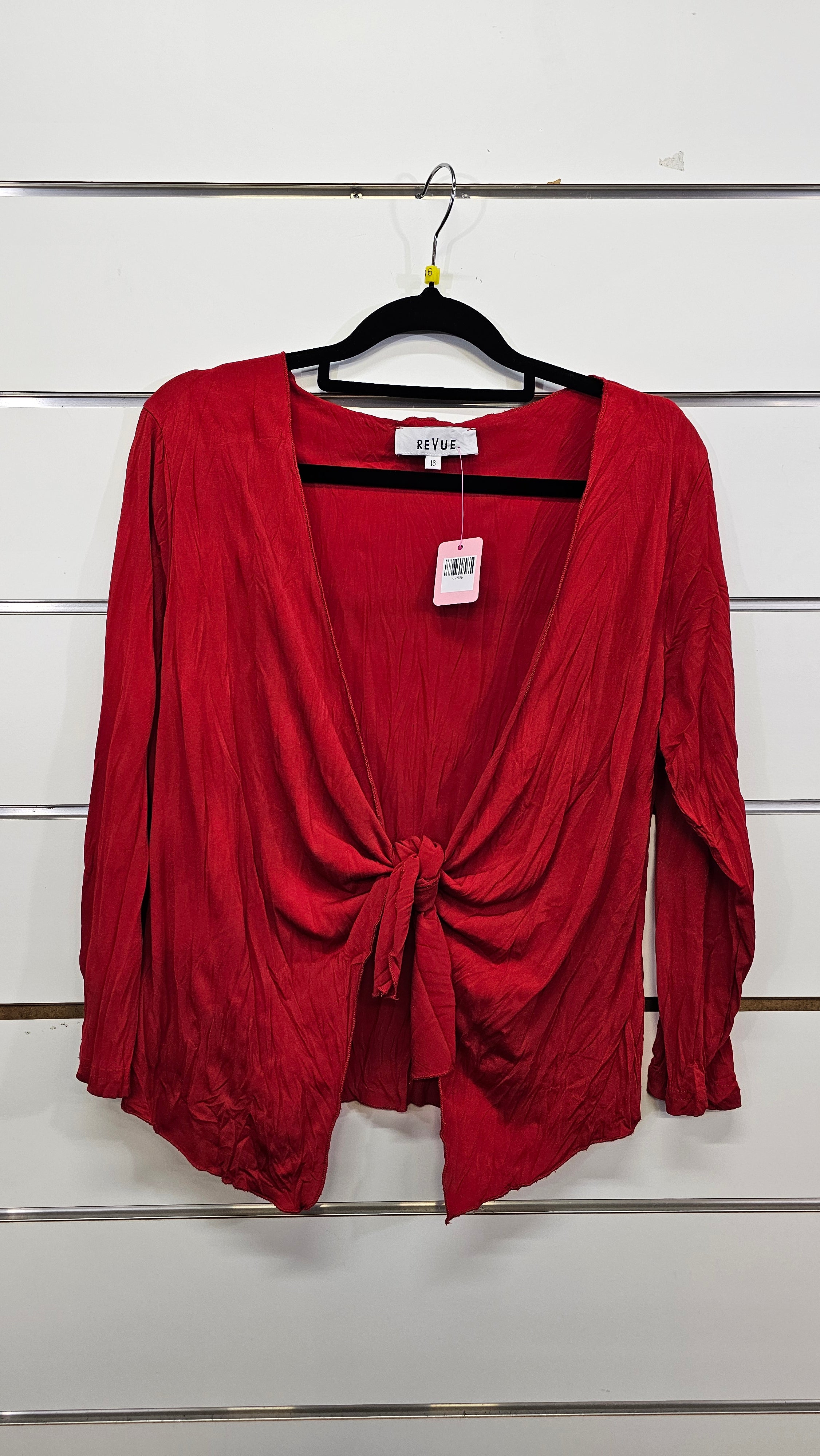 Revue, Red, 3/4 Sleeve Crinkle Top with Ties – 16