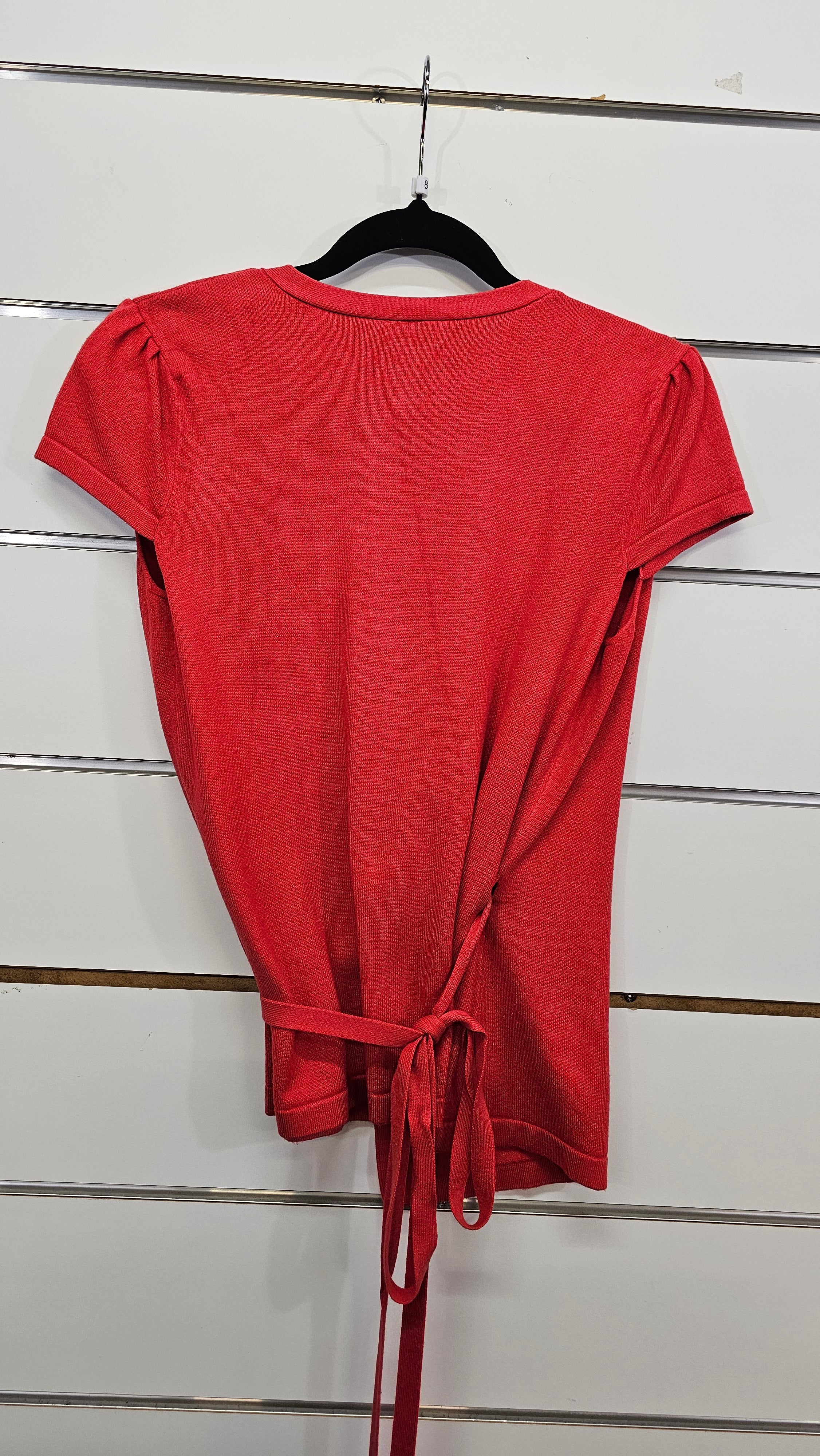 Glassons, Red, Cotton Knit Wrap Top with Cap Sleeves – 8