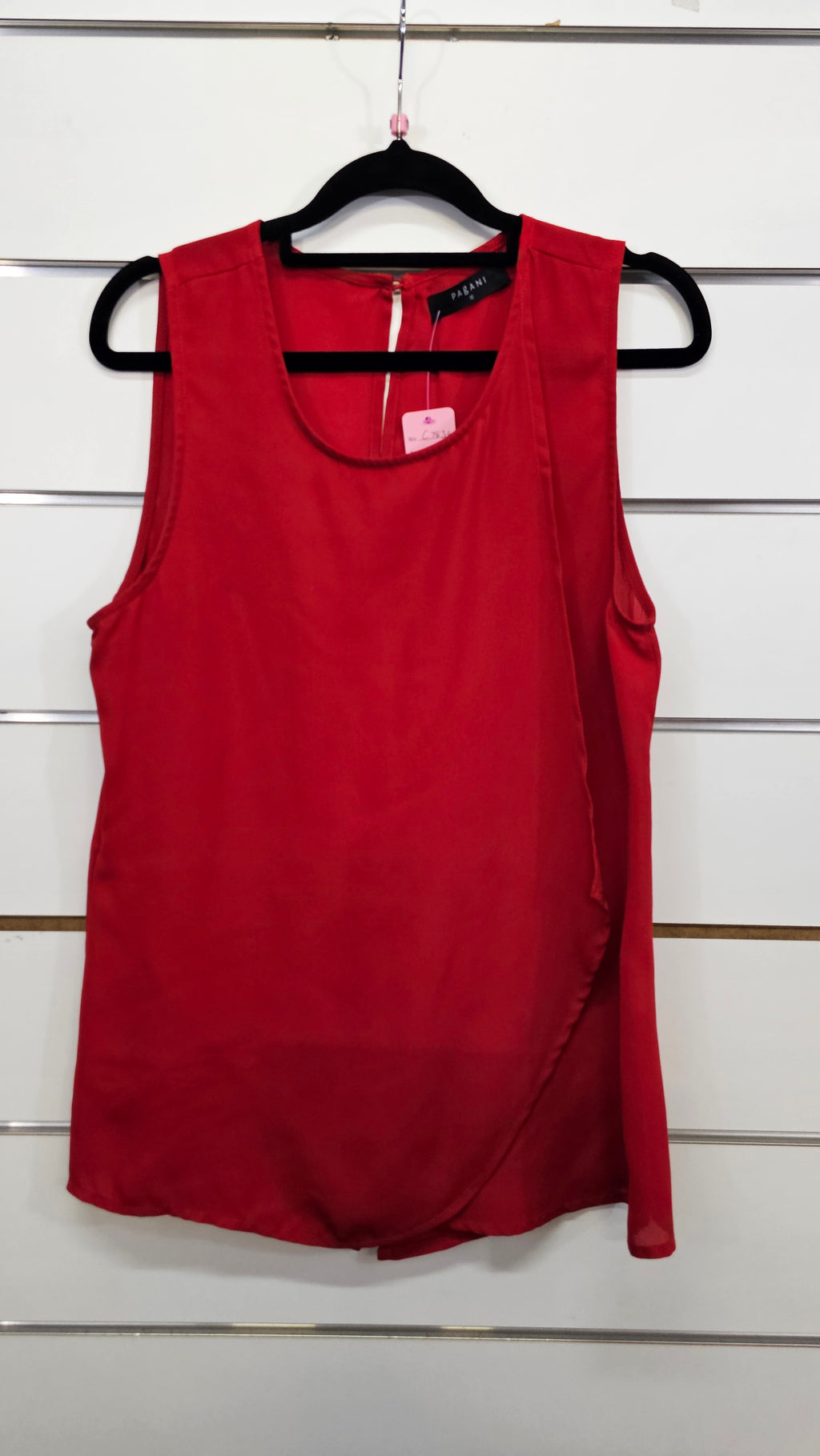 Pagani, Red, Sleeveless Chiffon Layer Front Top – 10