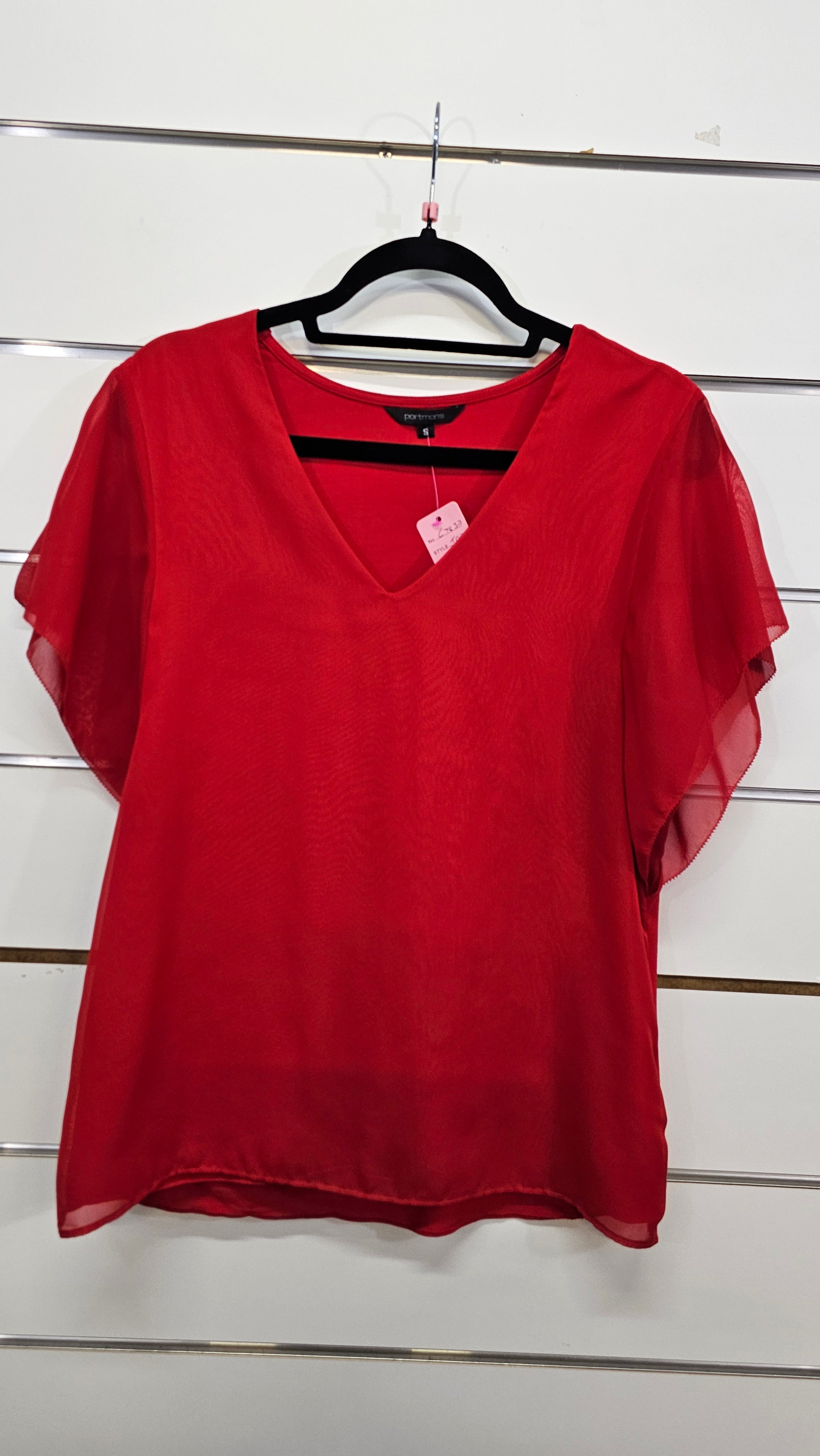 Portmans, Red, Chiffon Short Sleeve Top – S
