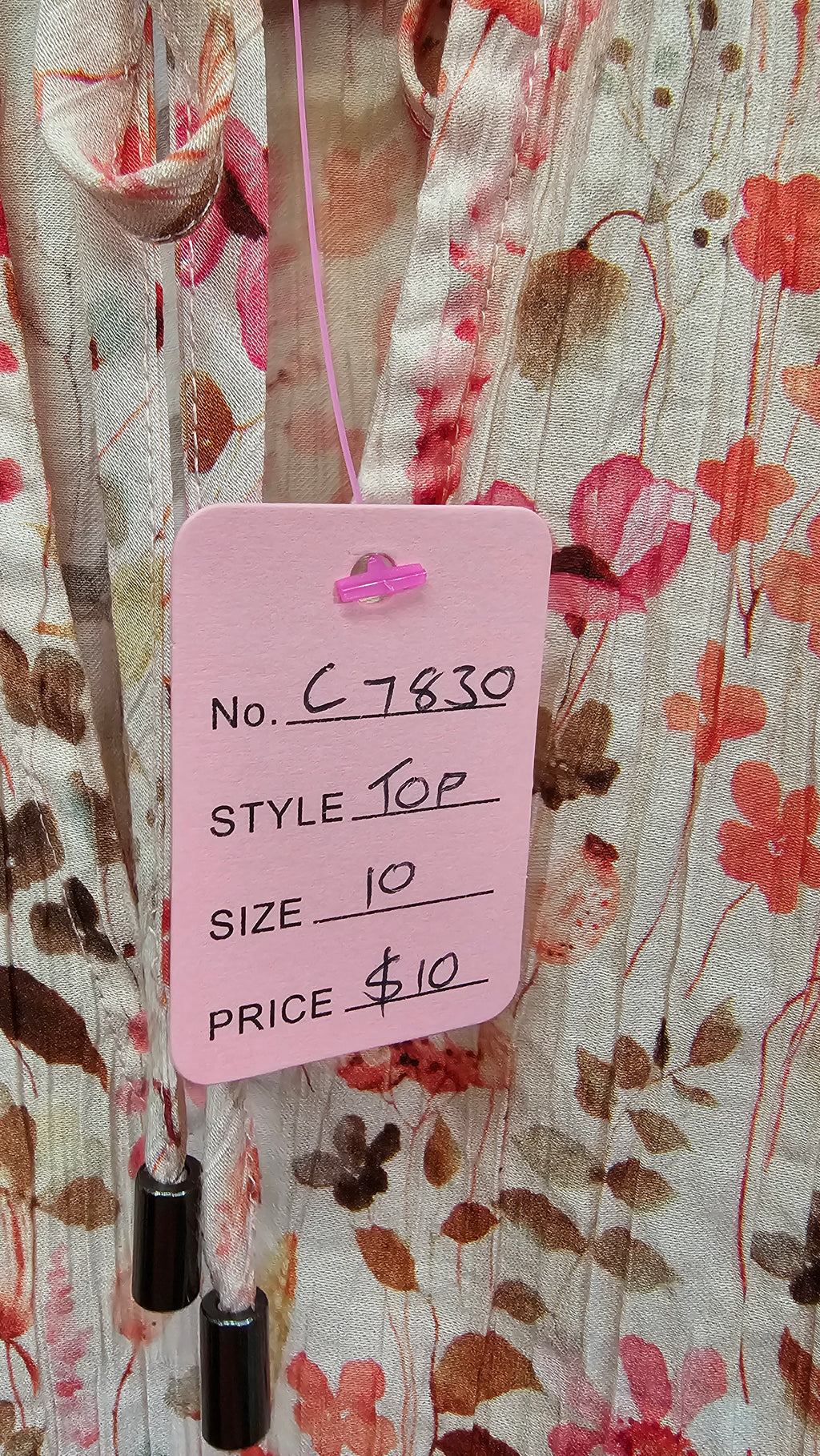 Leila-Luca, Peach Floral, Short Sleeve Floral Top with Neck Tie & Puff Sleeves – 10